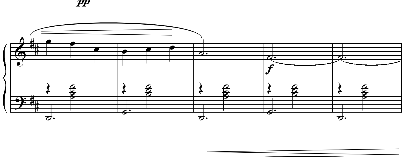 A close-up of the Gymnopédie score with a highlighted phrase, a whiteout correction and a handwritten reminder